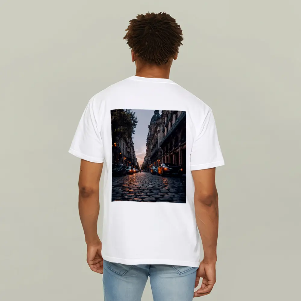 Paris Cobblestone Street At Dusk – T-Shirts
