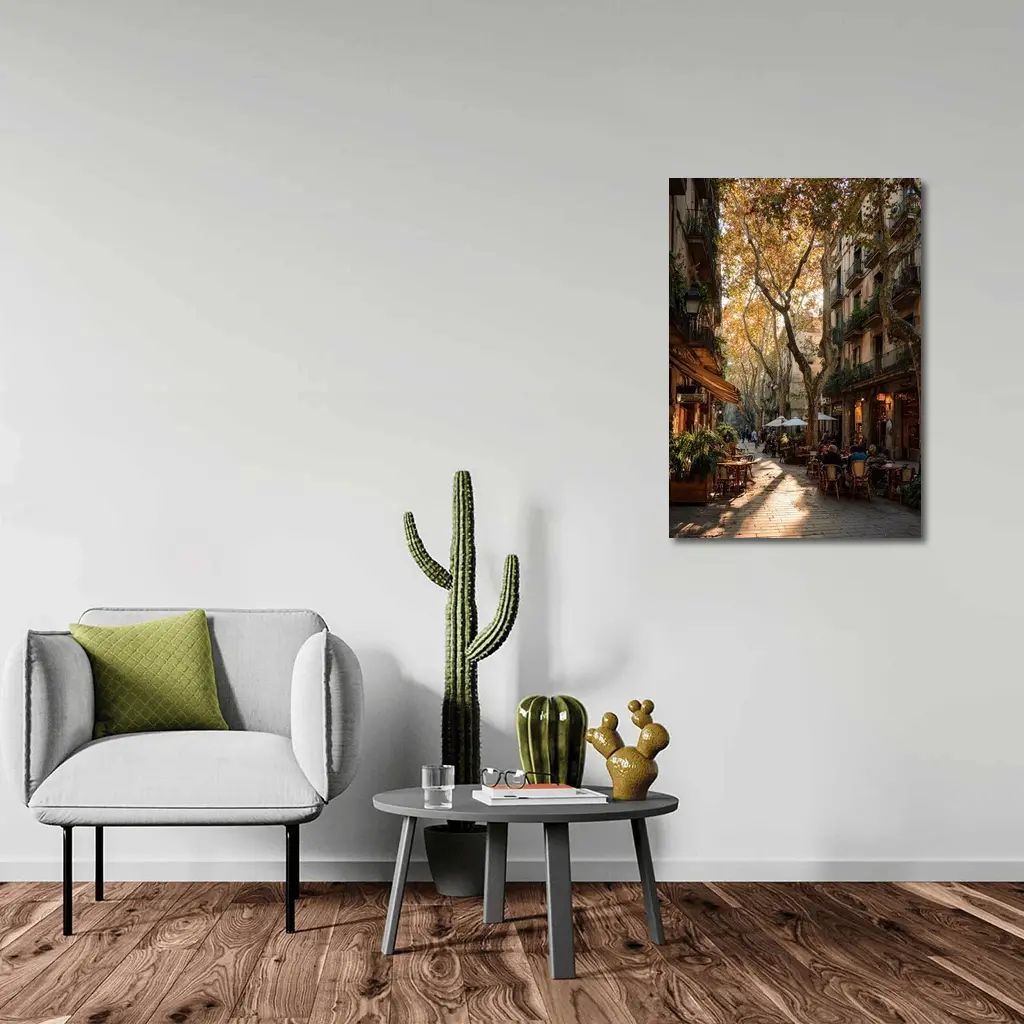 Barcelona Old Town Street Cafe Autumn – Wall Art