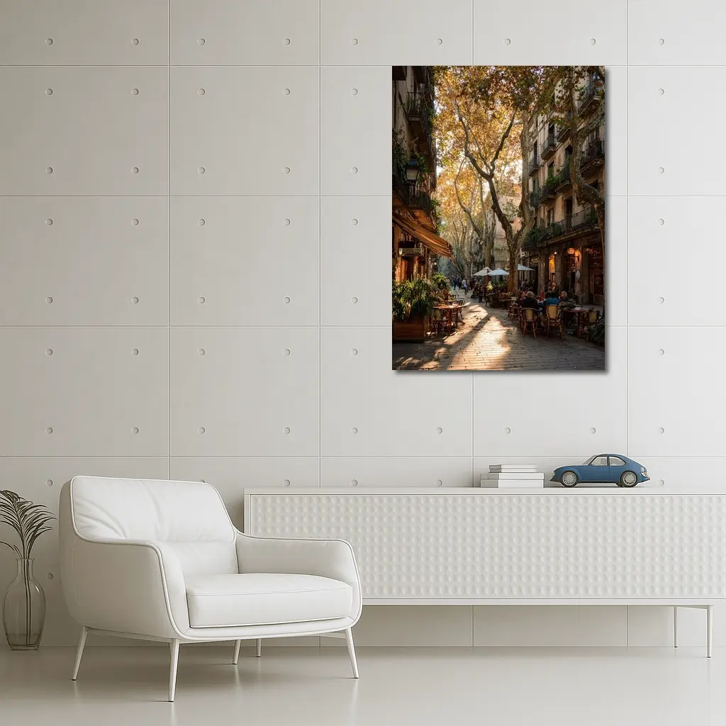 Barcelona Old Town Street Cafe Autumn – Wall Art