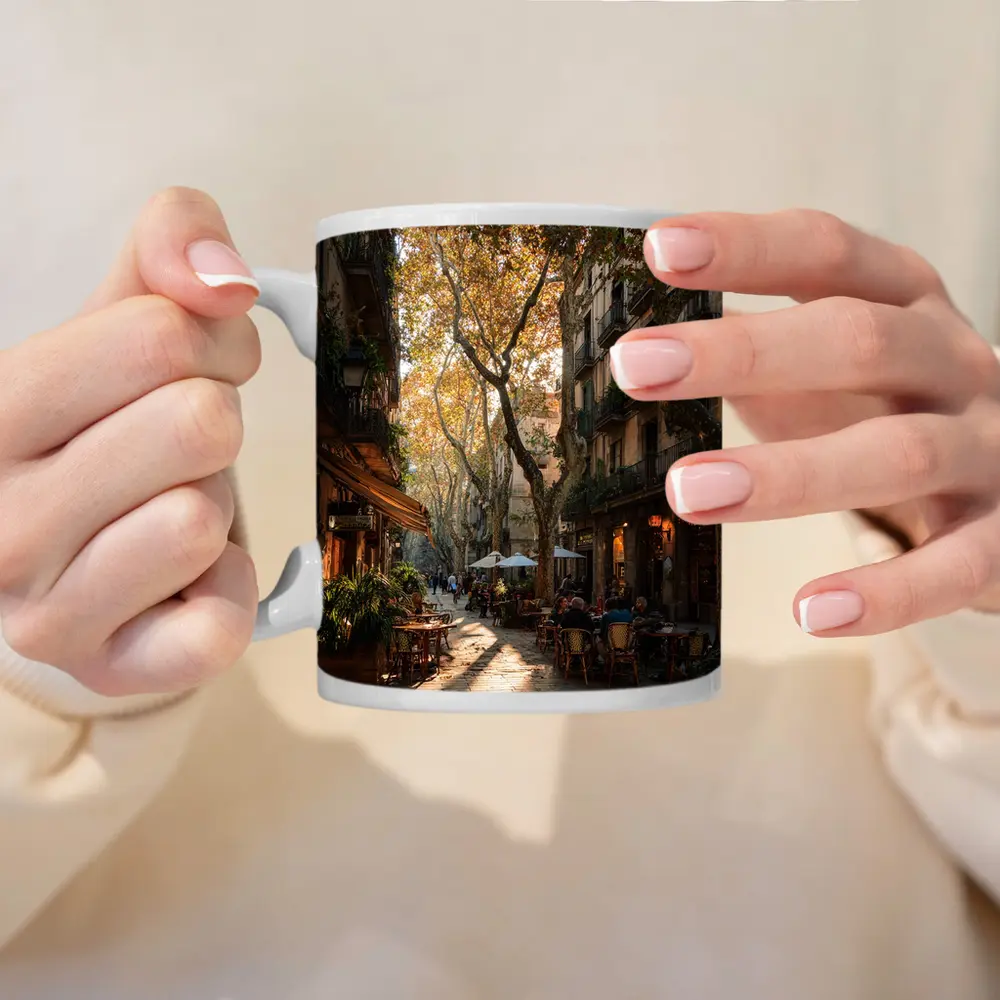 Barcelona Old Town Street Cafe Autumn – Mugs
