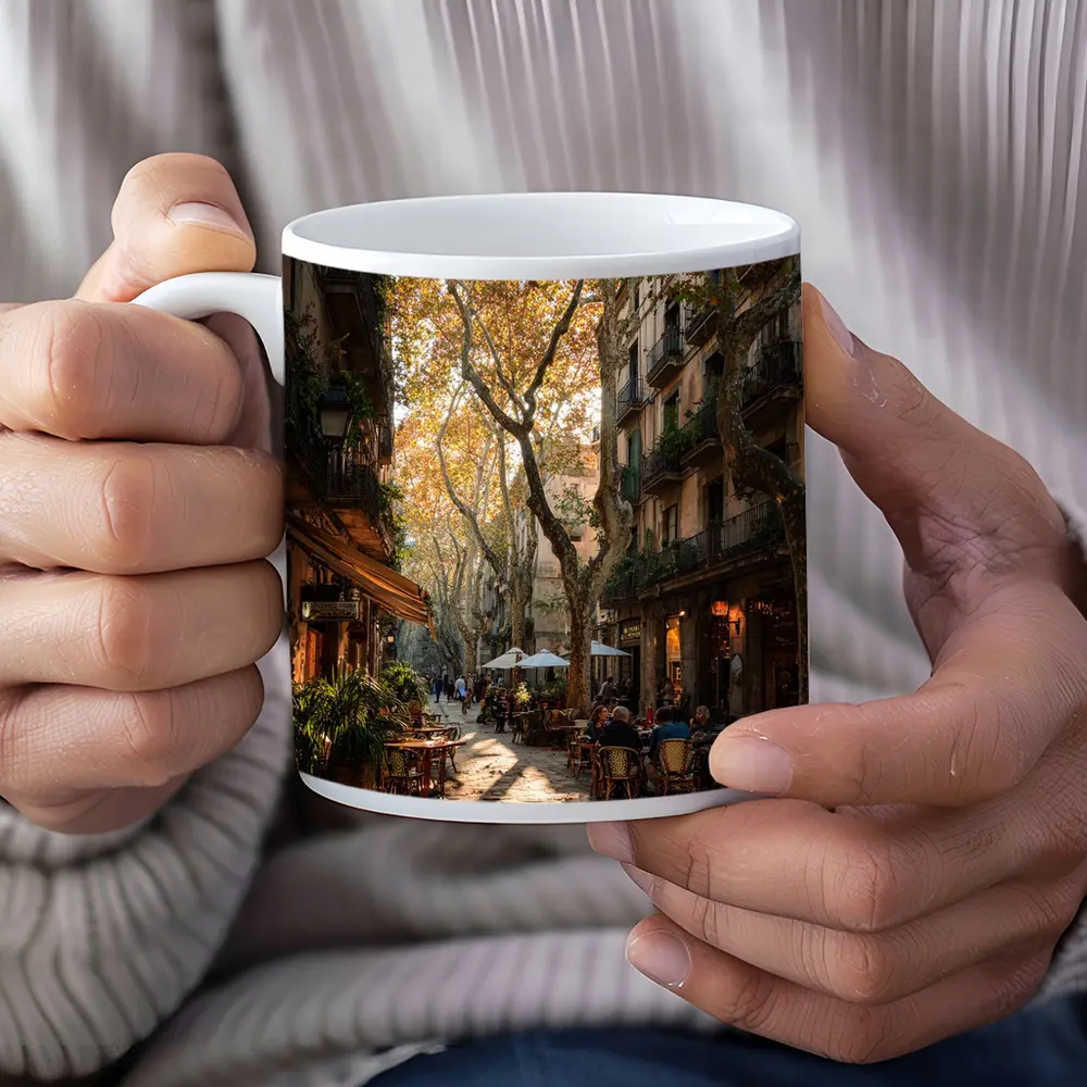 Barcelona Old Town Street Cafe Autumn – Mugs