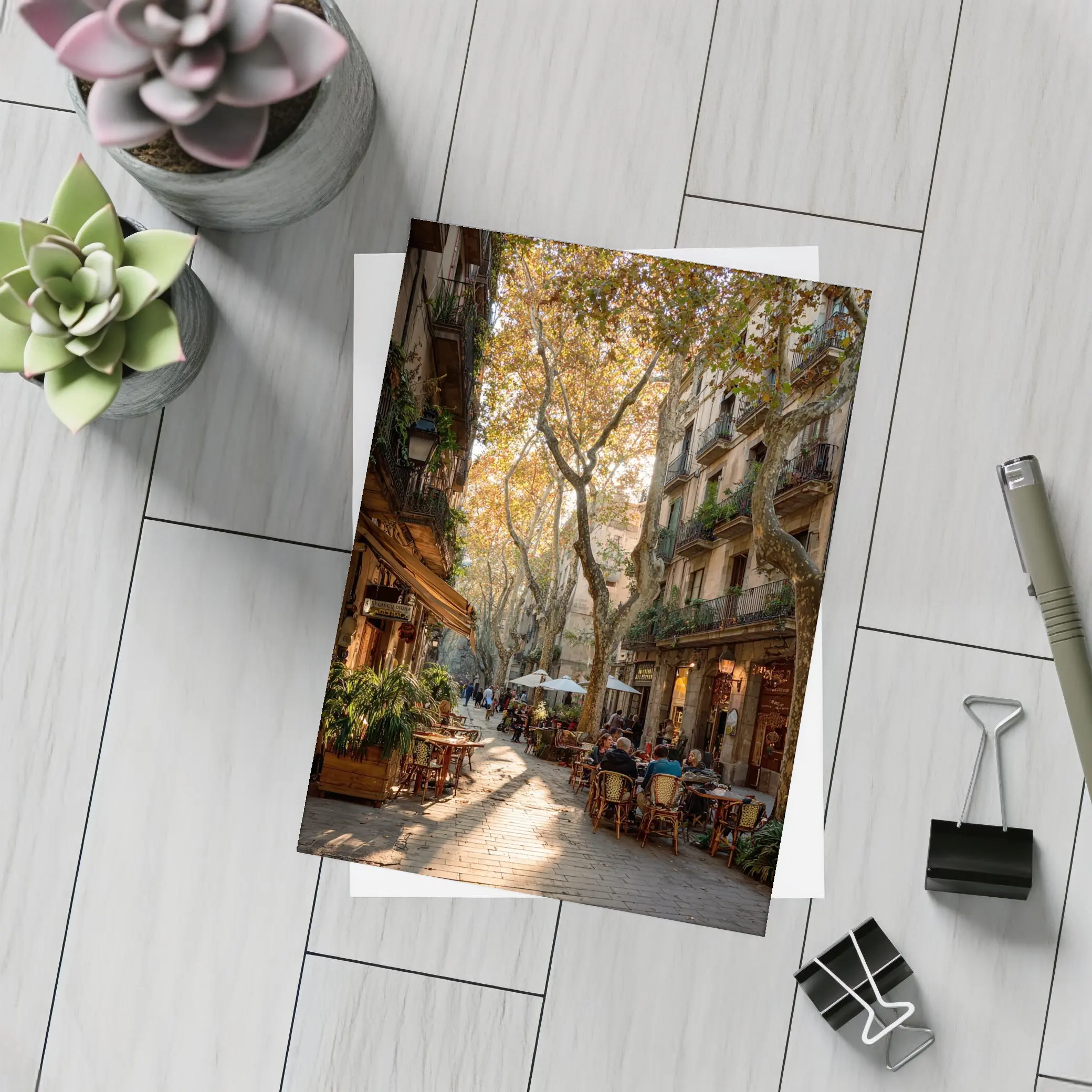 Barcelona Old Town Street Cafe Autumn – Postcards