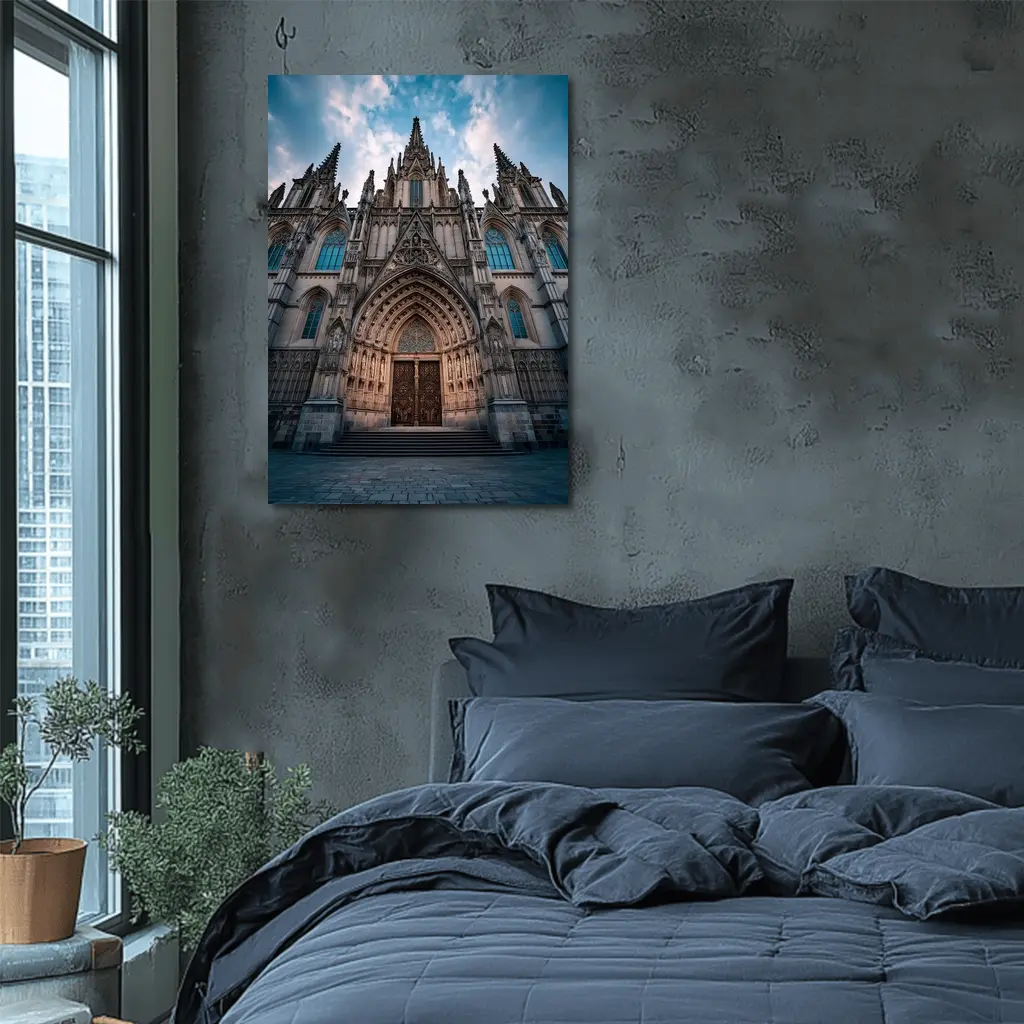 Barcelona Cathedral Gothic Facade Cloudy Sky – Wall Art