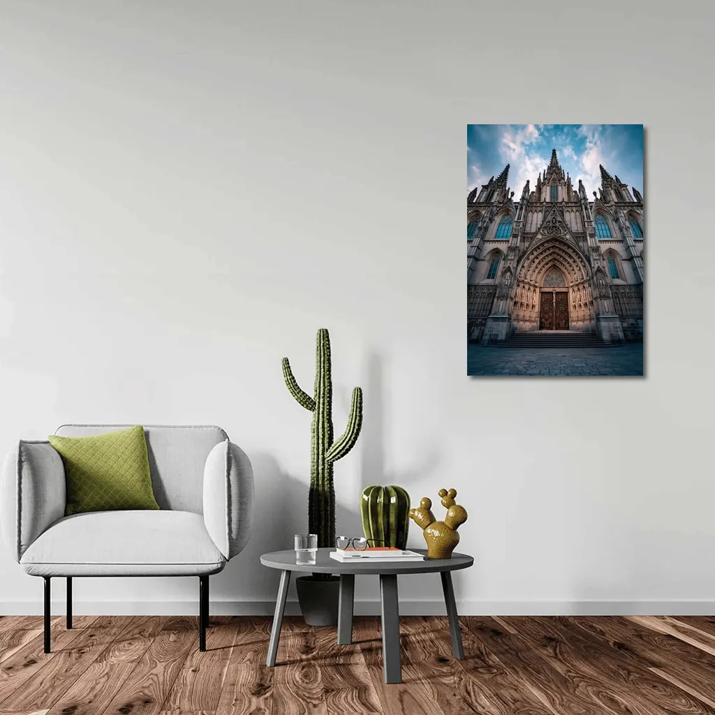 Barcelona Cathedral Gothic Facade Cloudy Sky – Wall Art