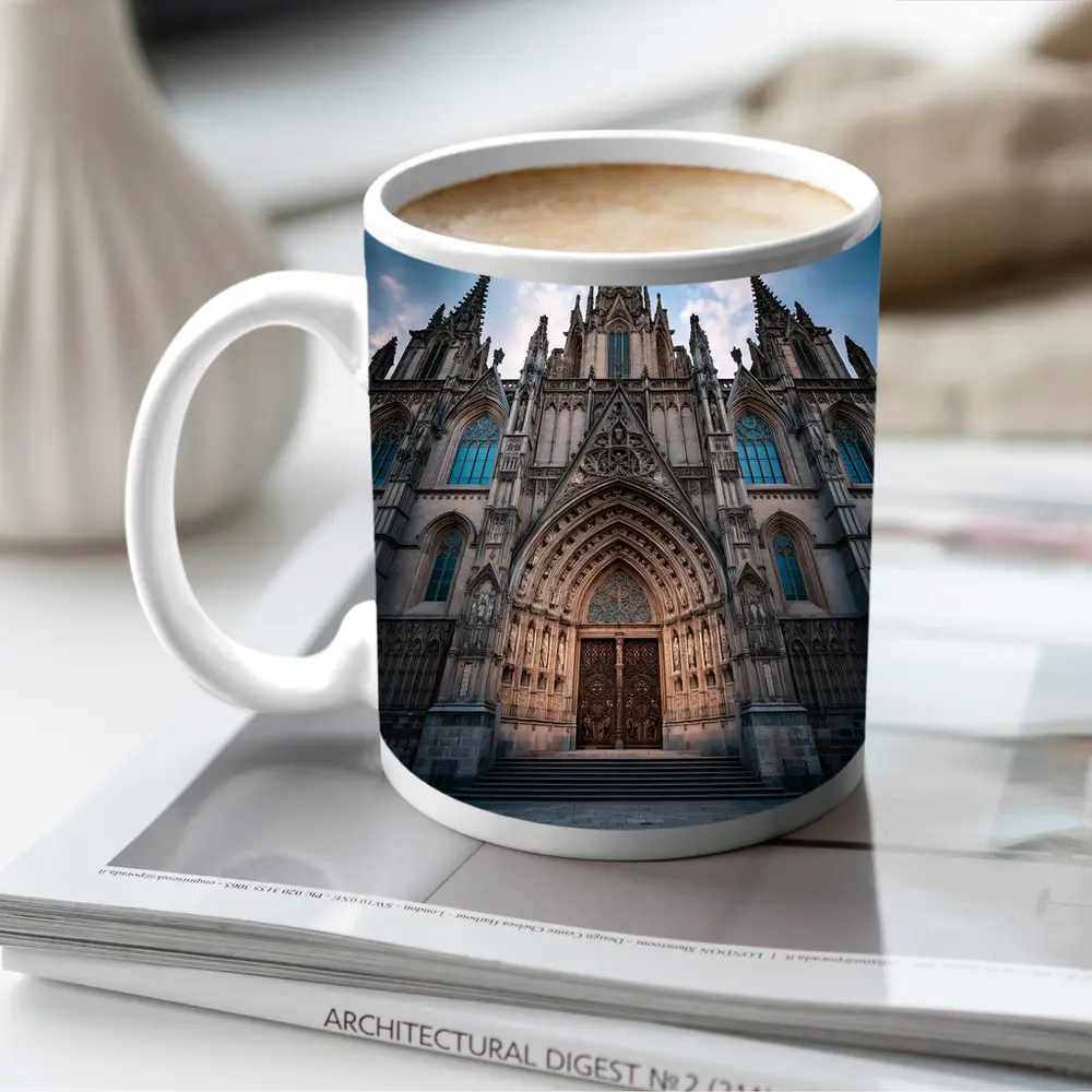 Barcelona Cathedral Gothic Facade Cloudy Sky – Mugs
