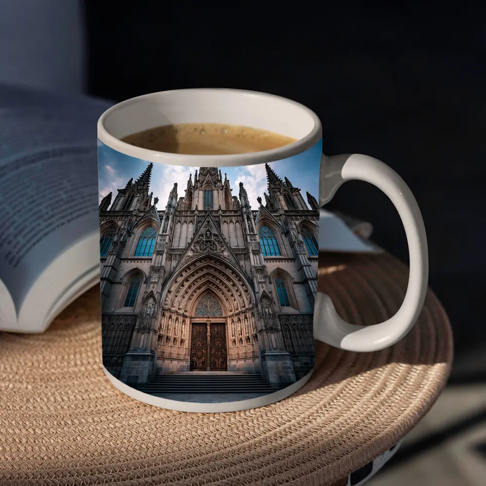 Barcelona Cathedral Gothic Facade Cloudy Sky – Mugs