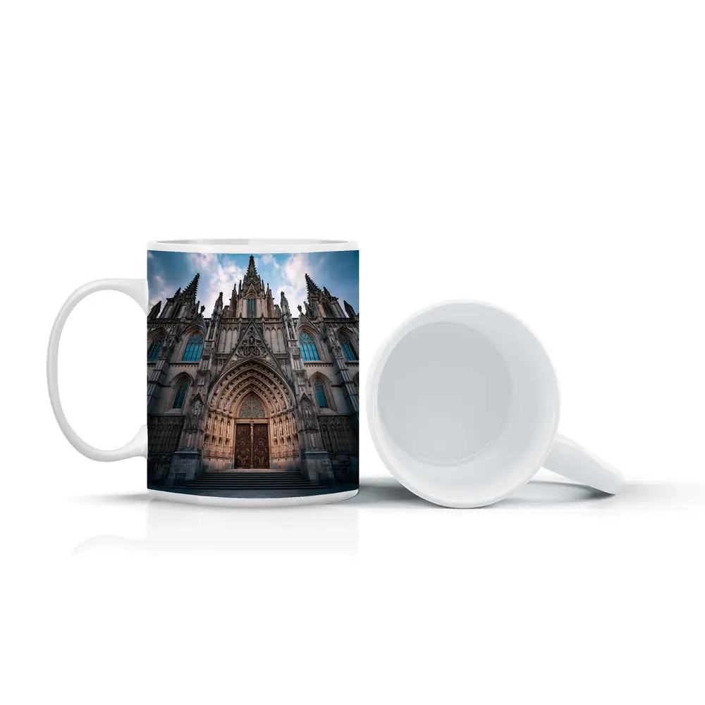 Barcelona Cathedral Gothic Facade Cloudy Sky – Mugs