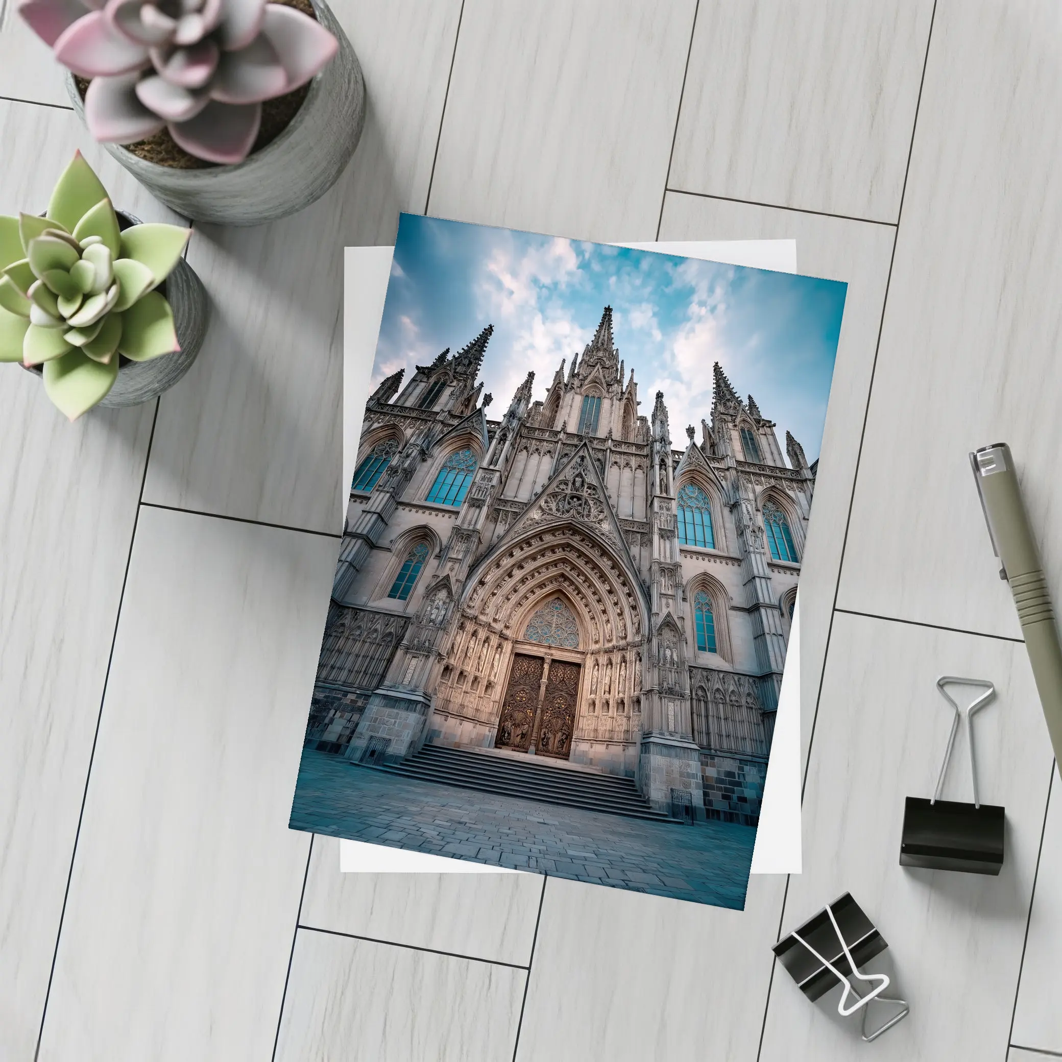 Barcelona Cathedral Gothic Facade Cloudy Sky – Postcards