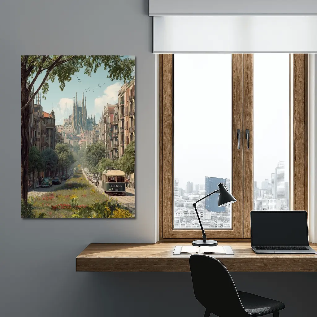 Barcelona Street Sagrada Familia Tram View – Wall Art