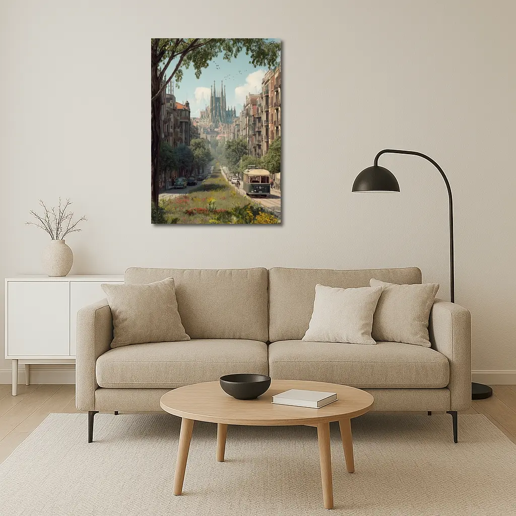 Barcelona Street Sagrada Familia Tram View – Wall Art
