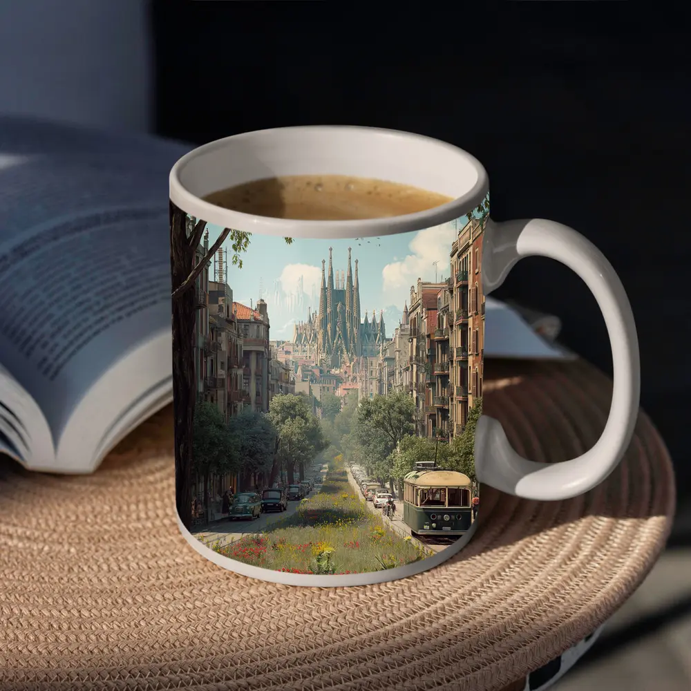 Barcelona Street Sagrada Familia Tram View – Mugs