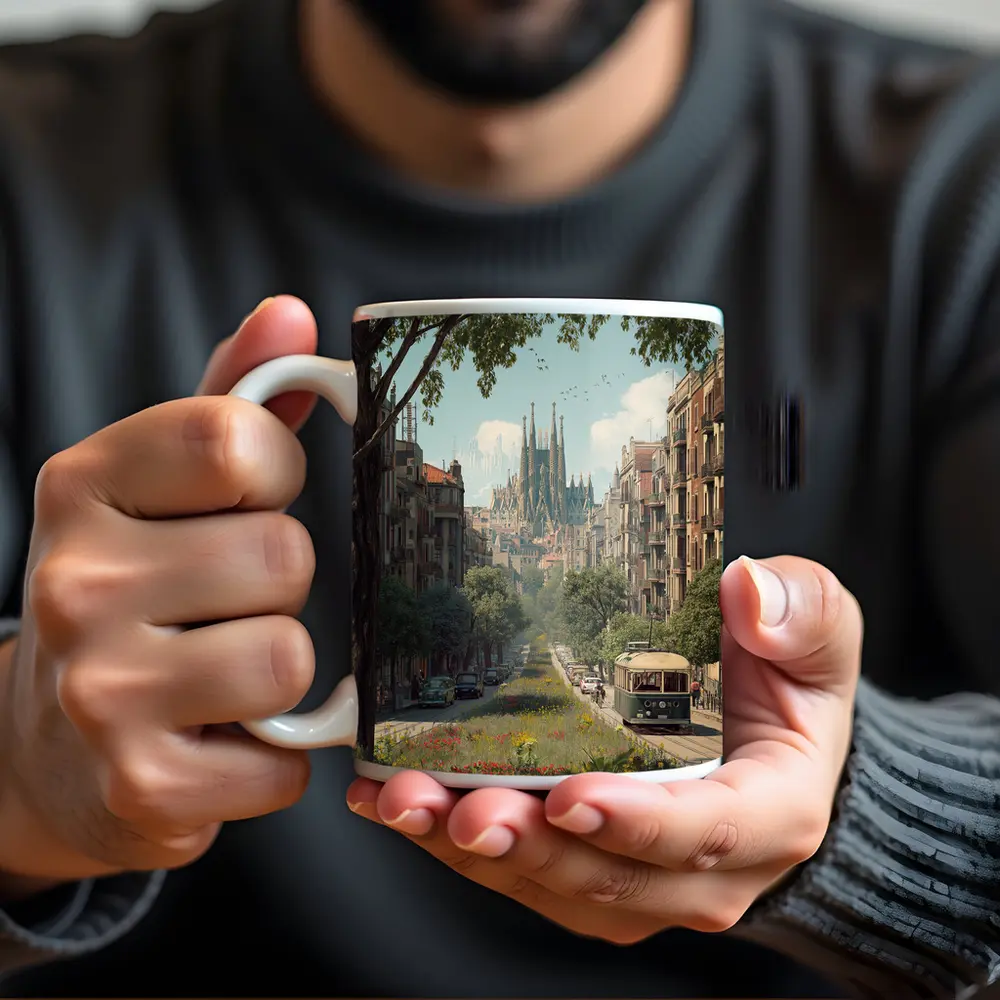Barcelona Street Sagrada Familia Tram View – Mugs