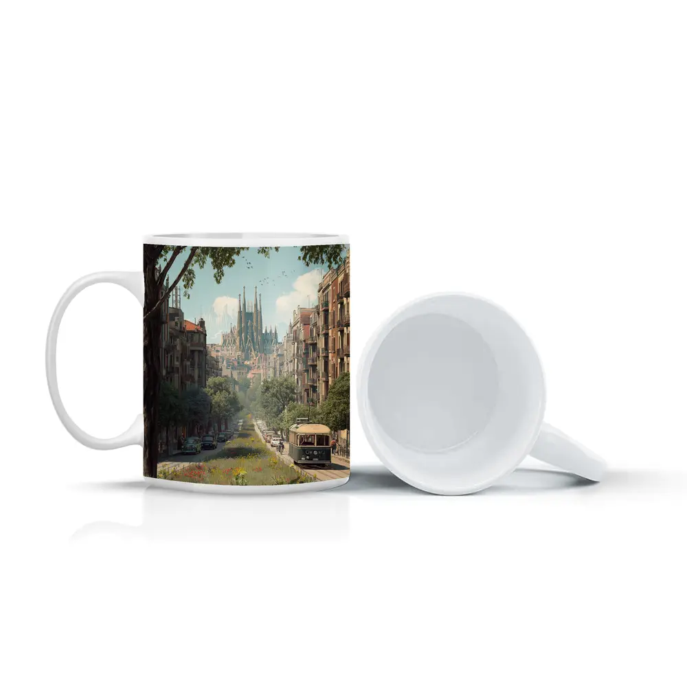 Barcelona Street Sagrada Familia Tram View – Mugs