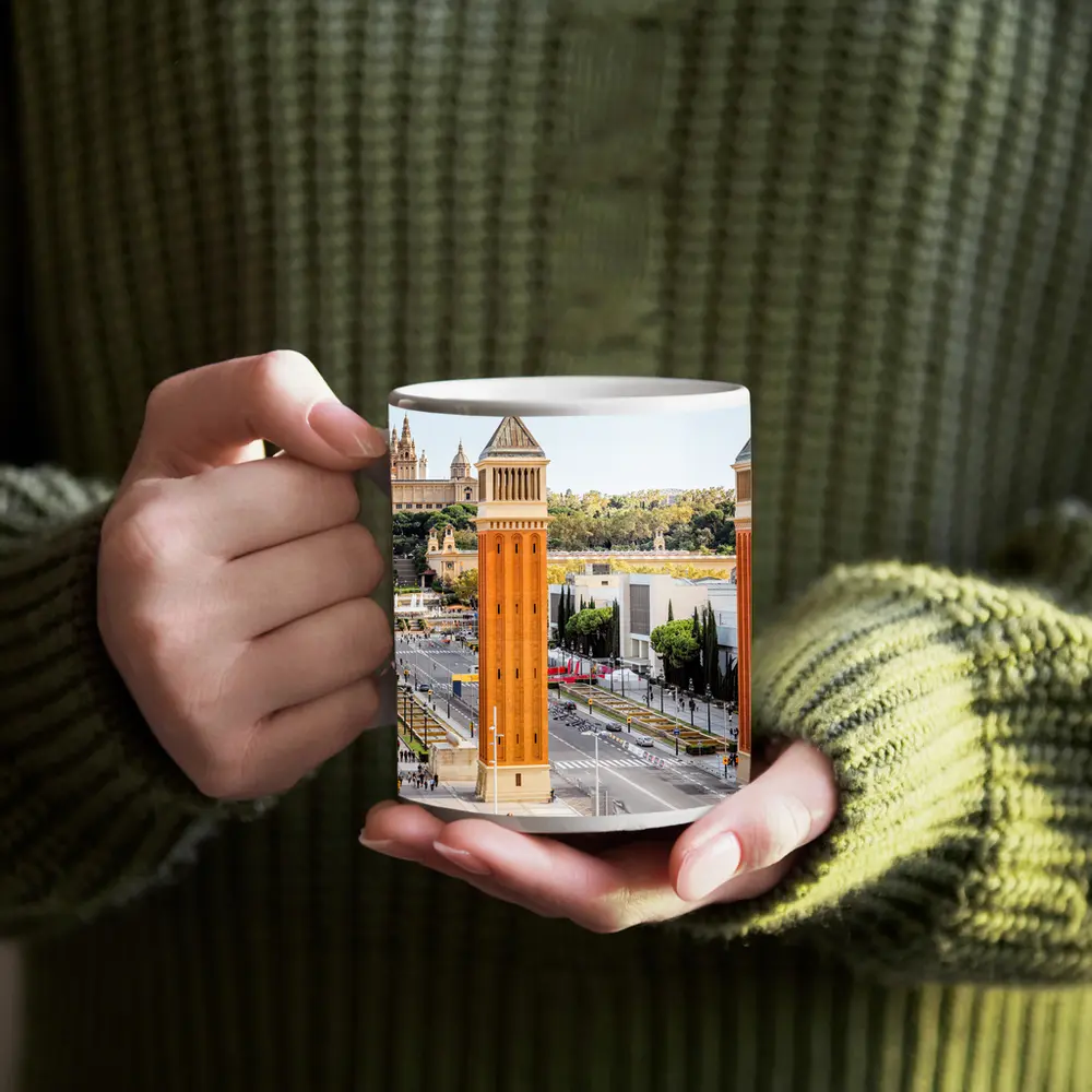 Barcelona Venetian Towers Palau Nacional View – Mugs