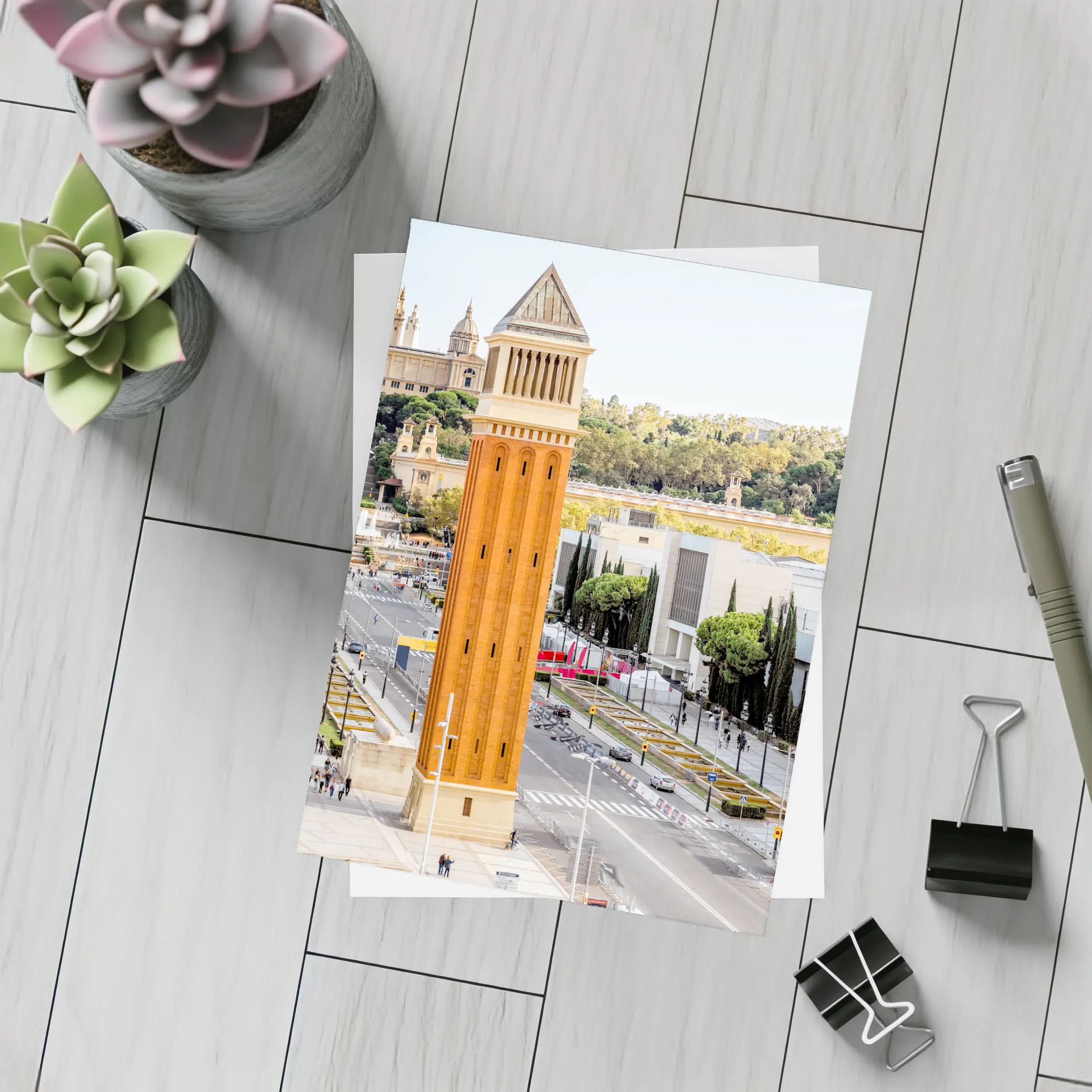 Barcelona Venetian Towers Palau Nacional View – Postcards