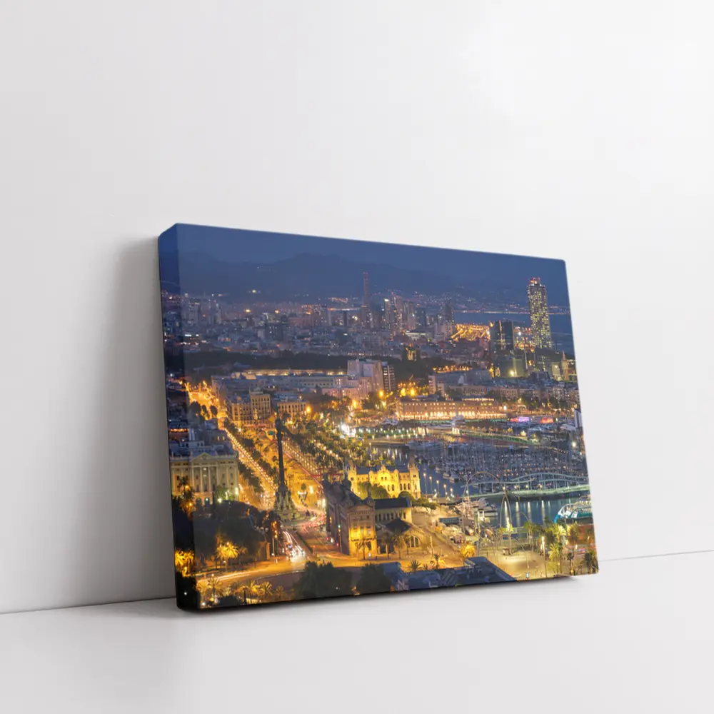 Barcelona City Skyline Glowing at Night – Wall Art
