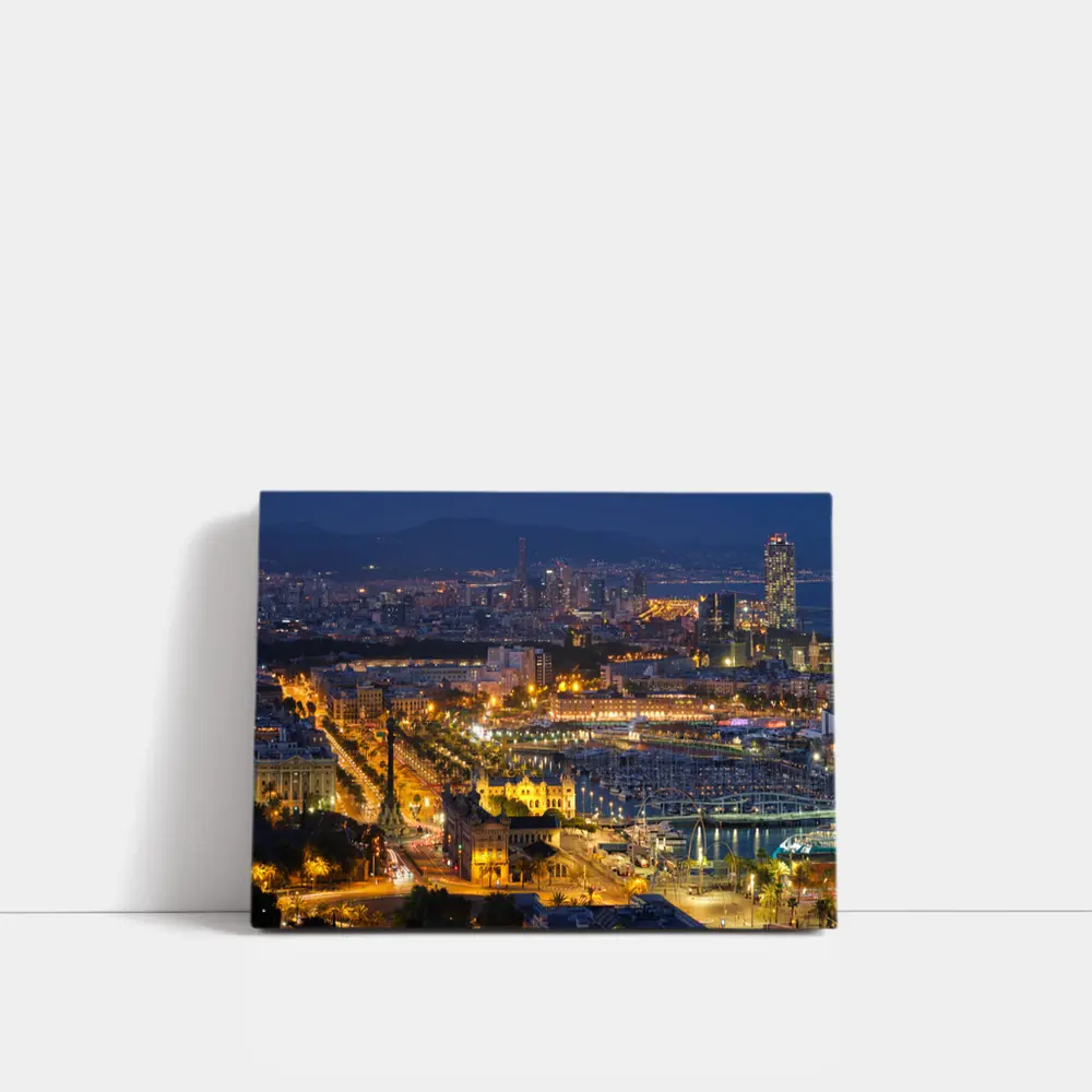 Barcelona City Skyline Glowing at Night – Wall Art