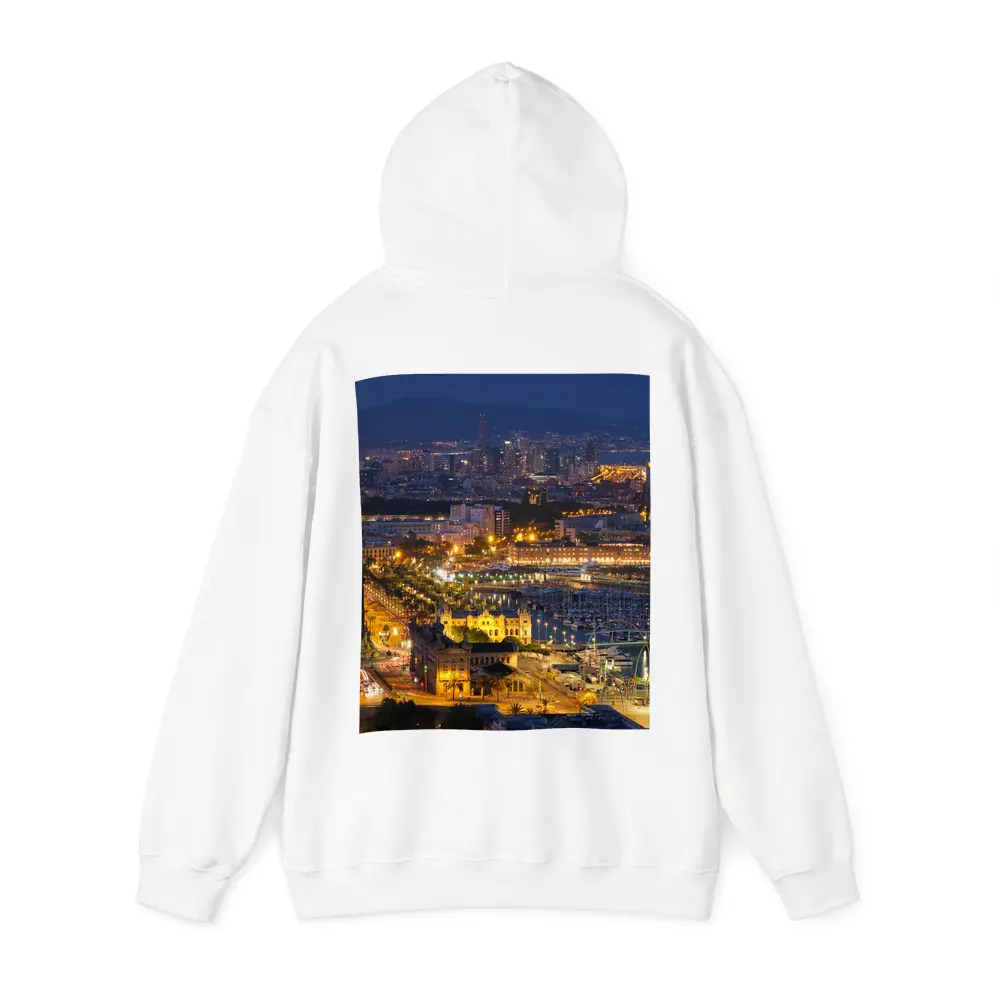 Barcelona City Skyline Glowing at Night – Hoodies