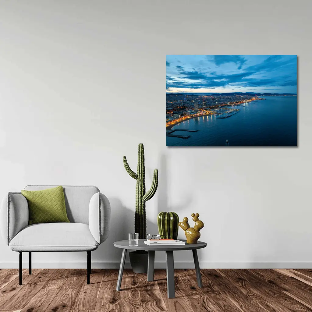 Barcelona Coastline Aerial View Blue Hour – Wall Art
