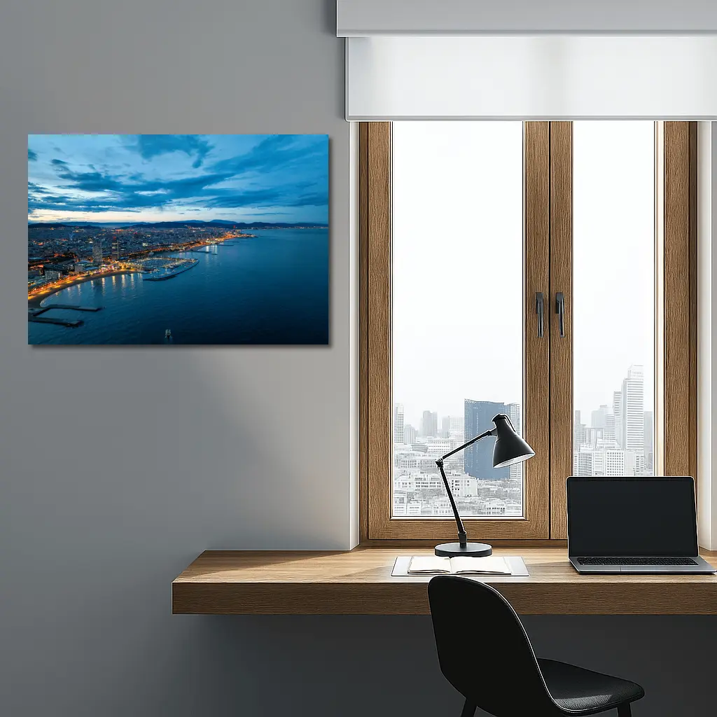 Barcelona Coastline Aerial View Blue Hour – Wall Art