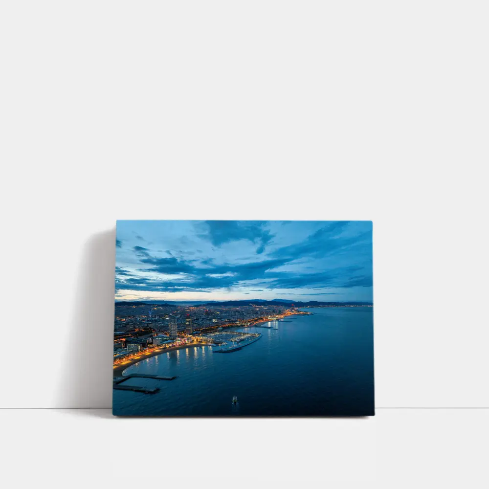 Barcelona Coastline Aerial View Blue Hour – Wall Art