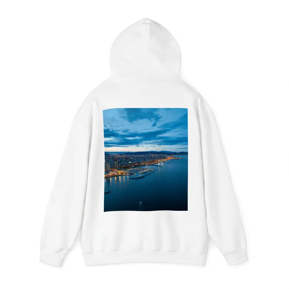 Barcelona Coastline Aerial View Blue Hour – Hoodies