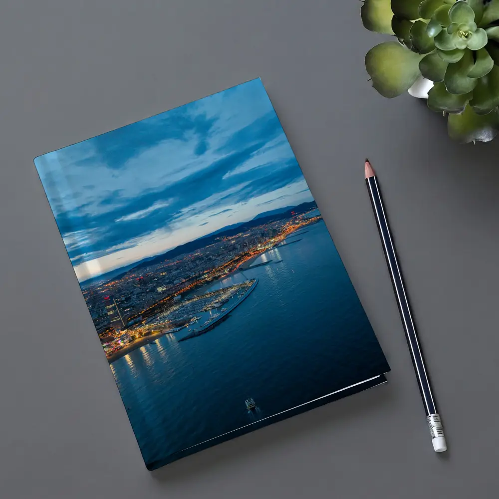 Barcelona Coastline Aerial View Blue Hour – Notebooks