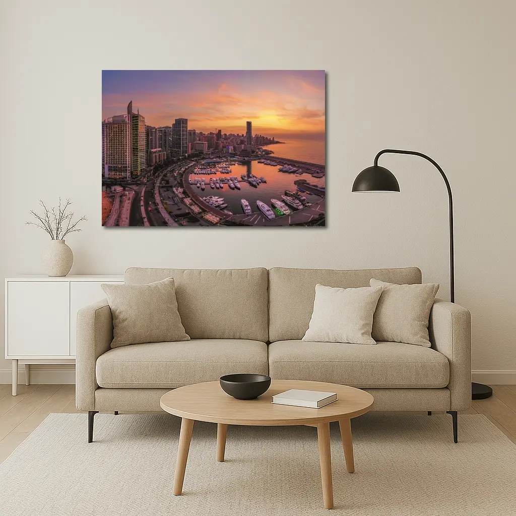 Beirut Lebanon Marina Skyline Sunset View – Wall Art