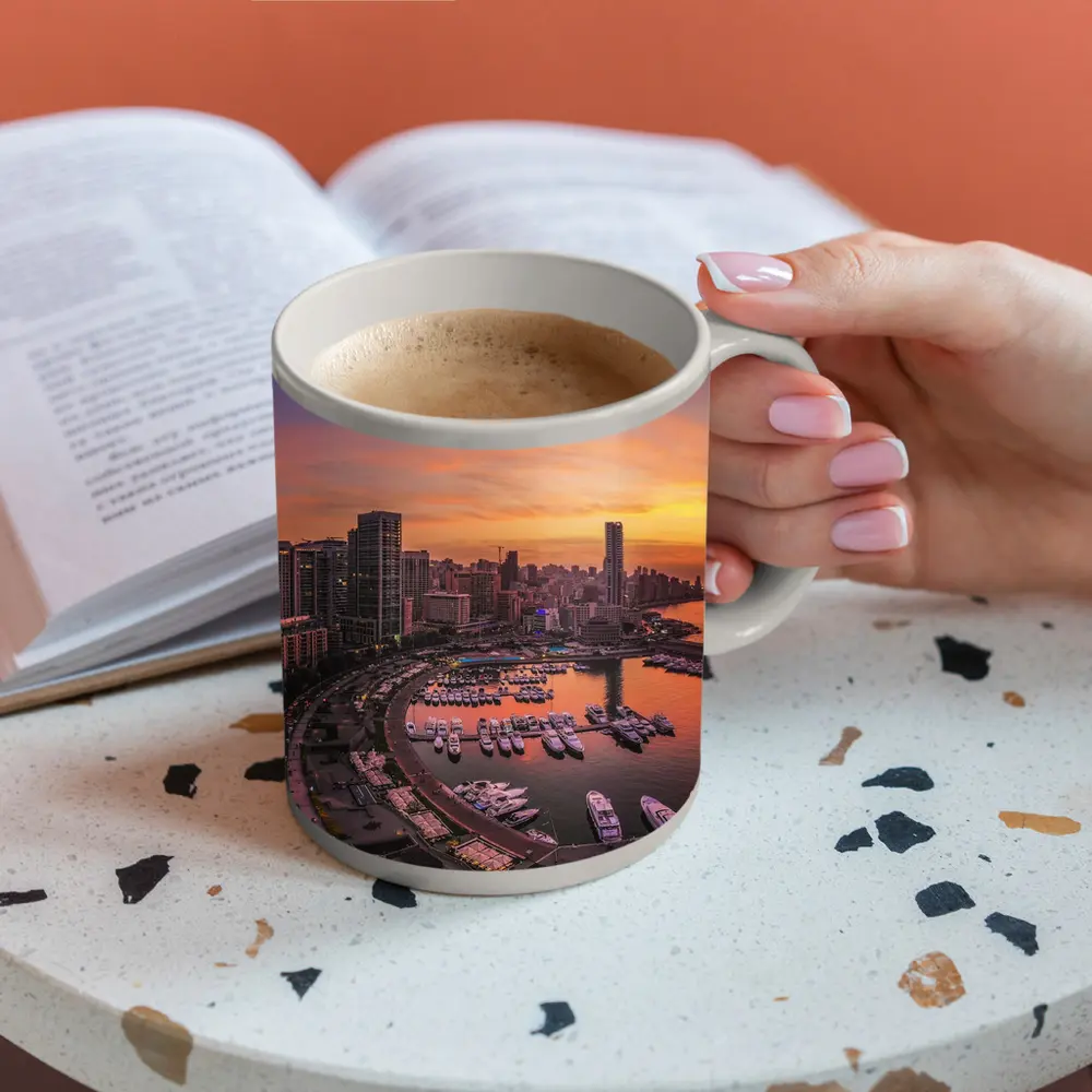 Beirut Lebanon Marina Skyline Sunset View – Mugs