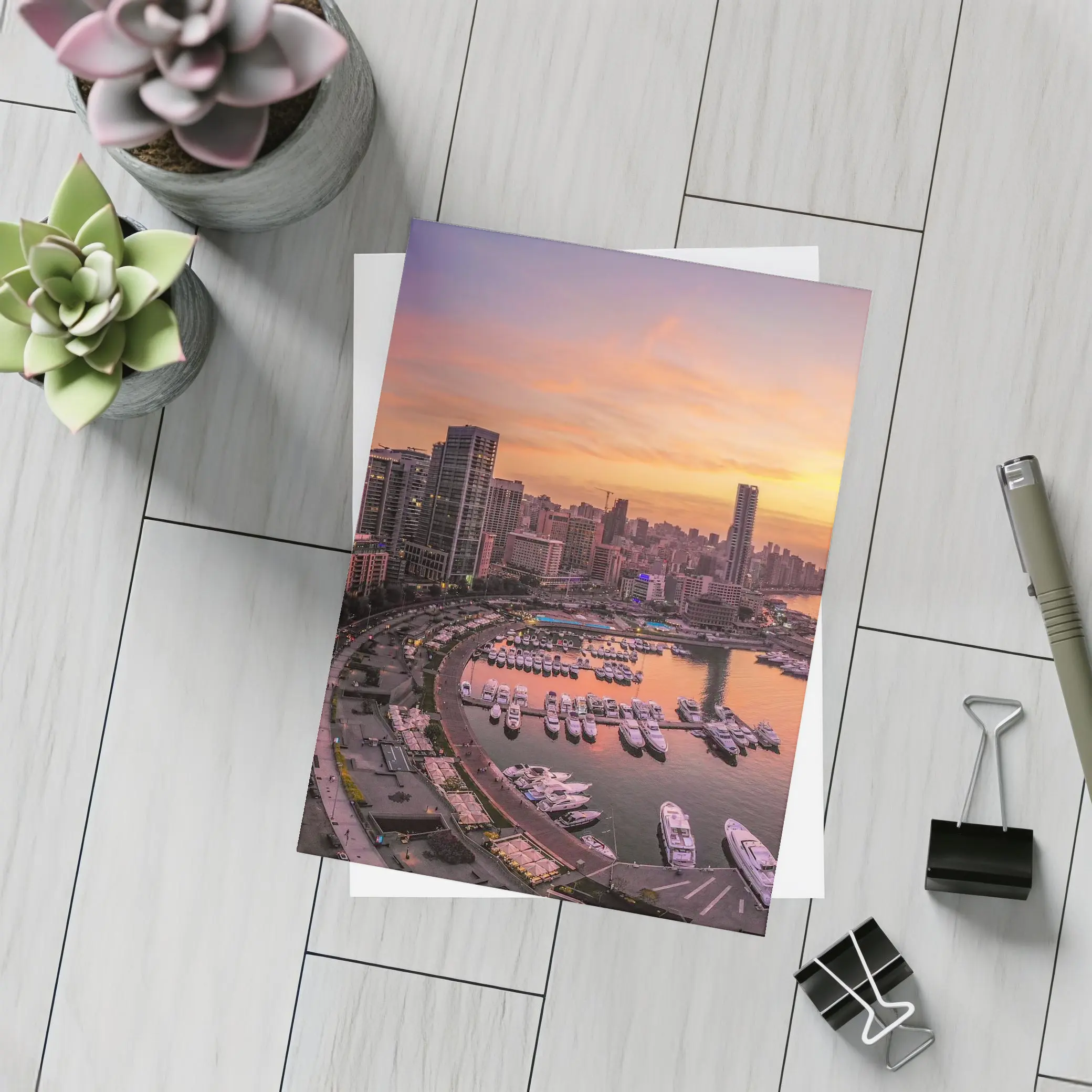 Beirut Lebanon Marina Skyline Sunset View – Postcards