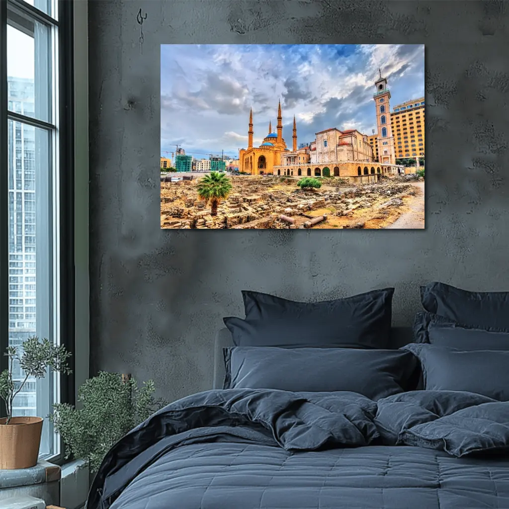 Beirut Lebanon Ancient Ruins Mosque Cityscape – Wall Art