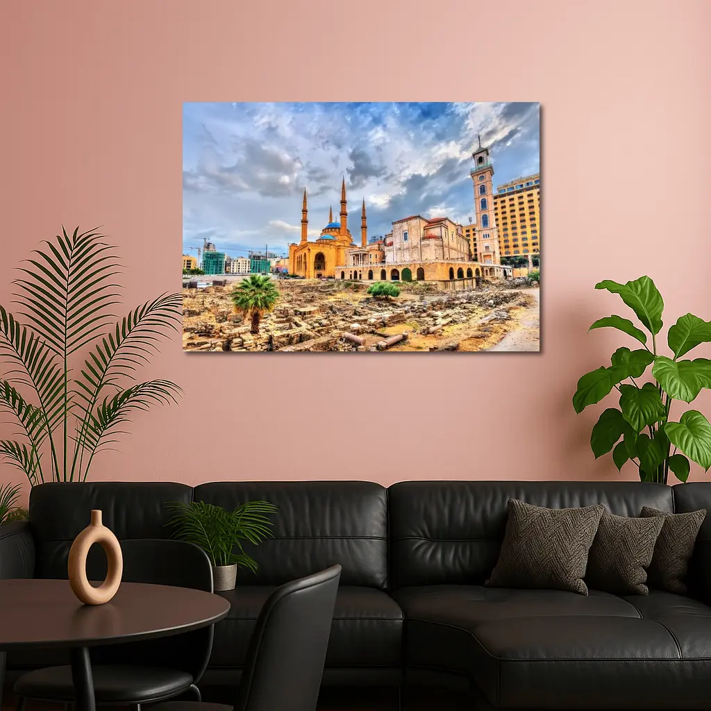 Beirut Lebanon Ancient Ruins Mosque Cityscape – Wall Art