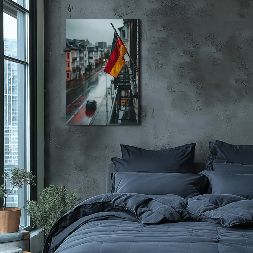 German Flag Rainy Street City Scene – Wall Art