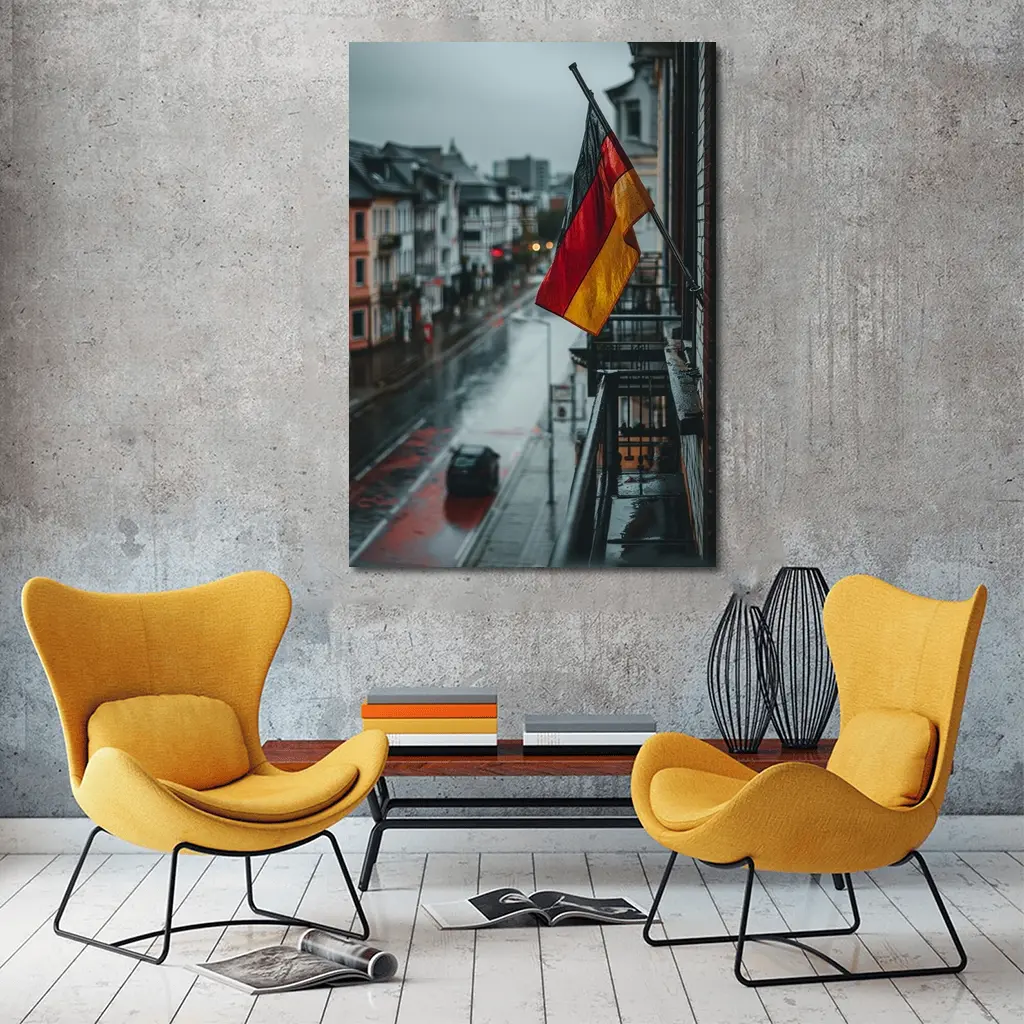 German Flag Rainy Street City Scene – Wall Art