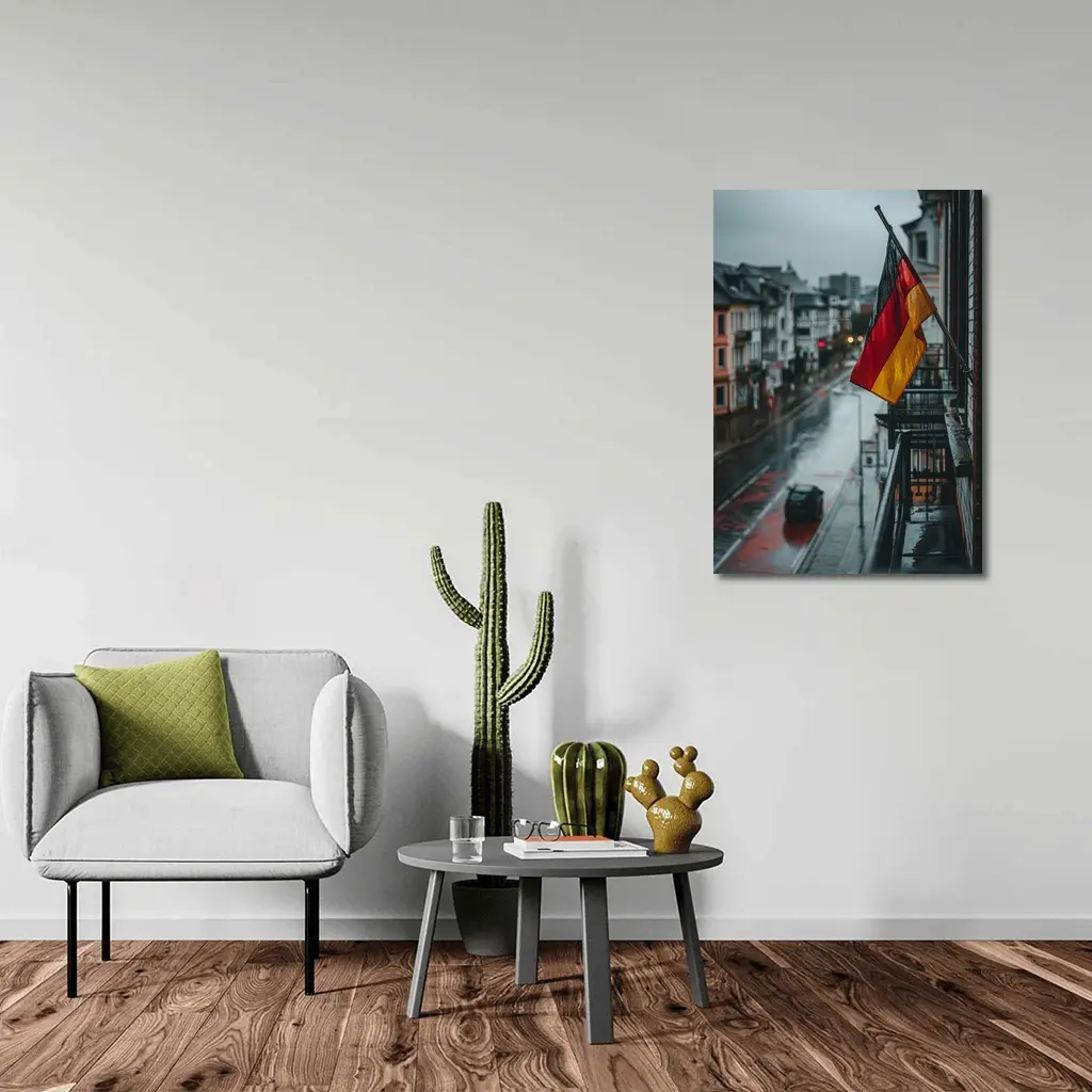 German Flag Rainy Street City Scene – Wall Art