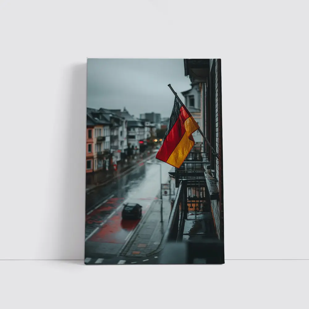 German Flag Rainy Street City Scene – Wall Art
