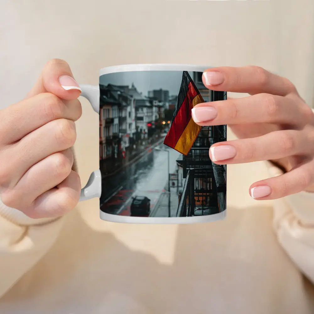 German Flag Rainy Street City Scene – Mugs