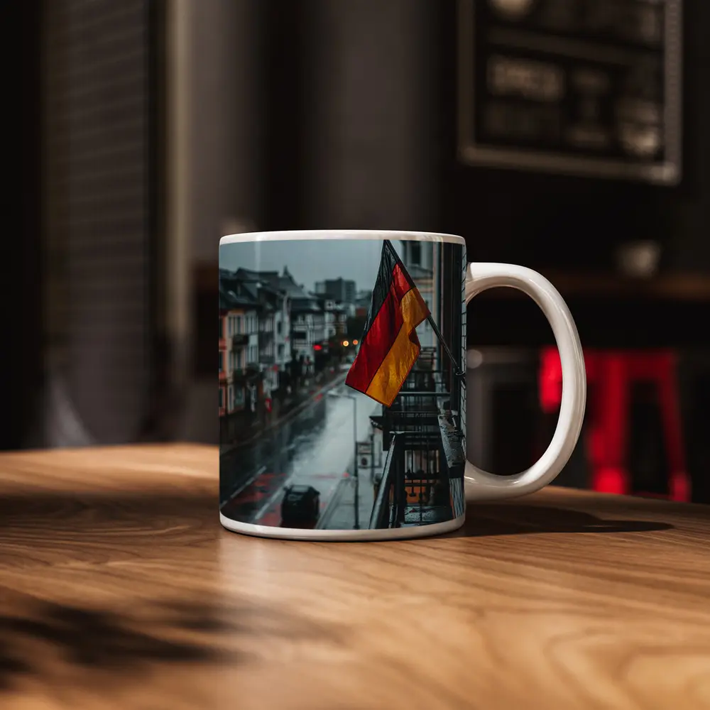 German Flag Rainy Street City Scene – Mugs