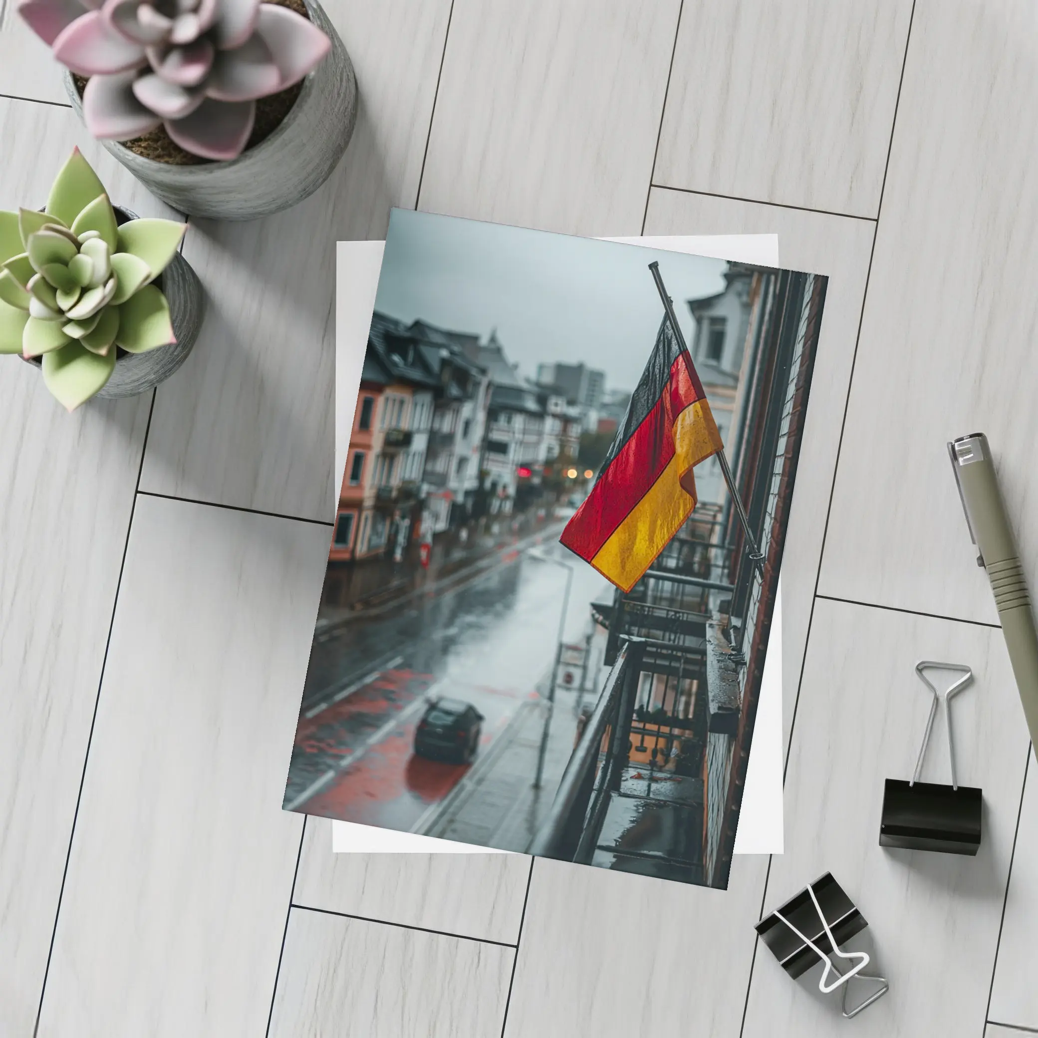 German Flag Rainy Street City Scene – Postcards