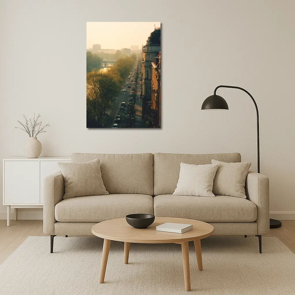 Berlin Boulevard Misty Morning Golden Light – Wall Art