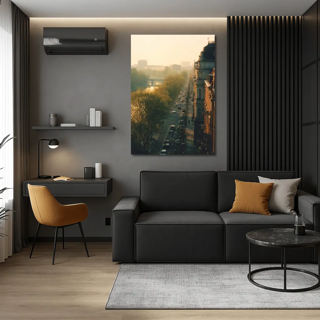 Berlin Boulevard Misty Morning Golden Light – Wall Art
