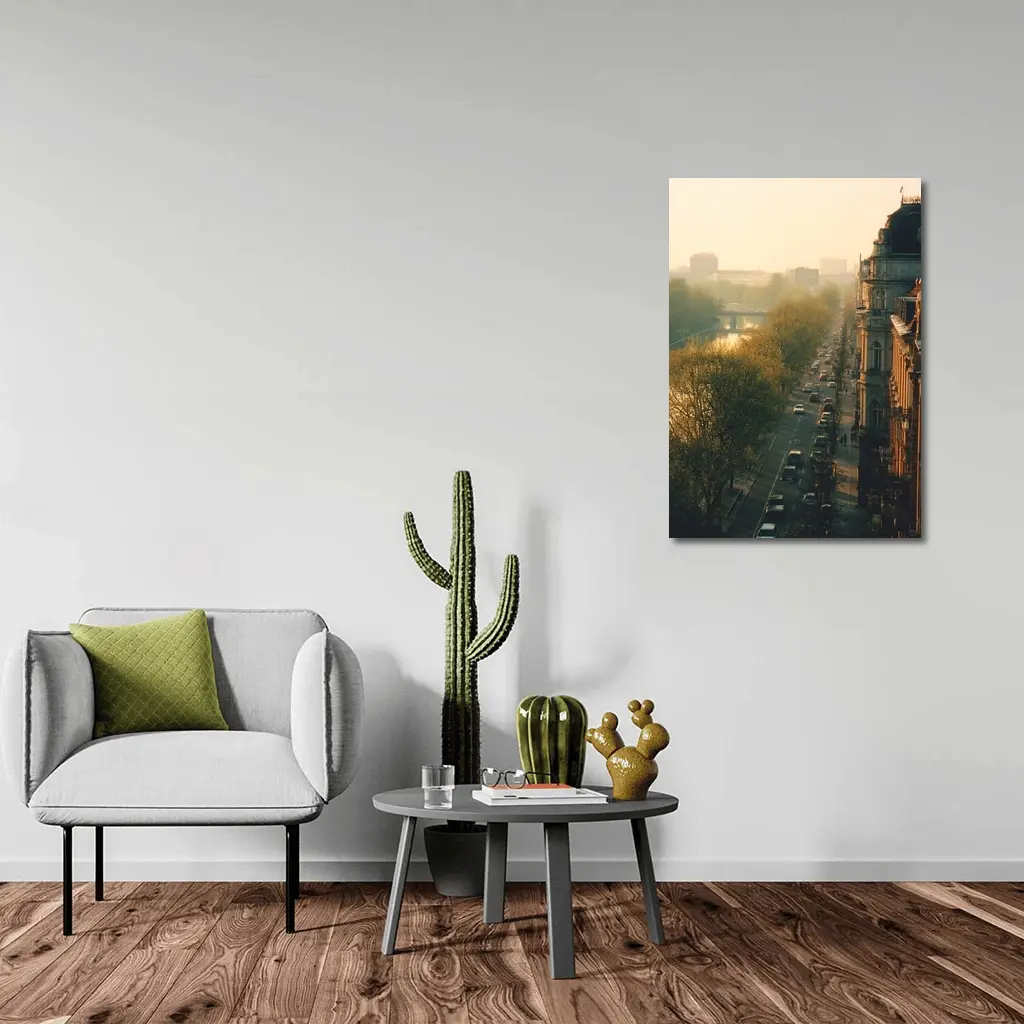 Berlin Boulevard Misty Morning Golden Light – Wall Art