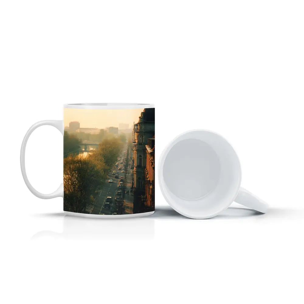 Berlin Boulevard Misty Morning Golden Light – Mugs