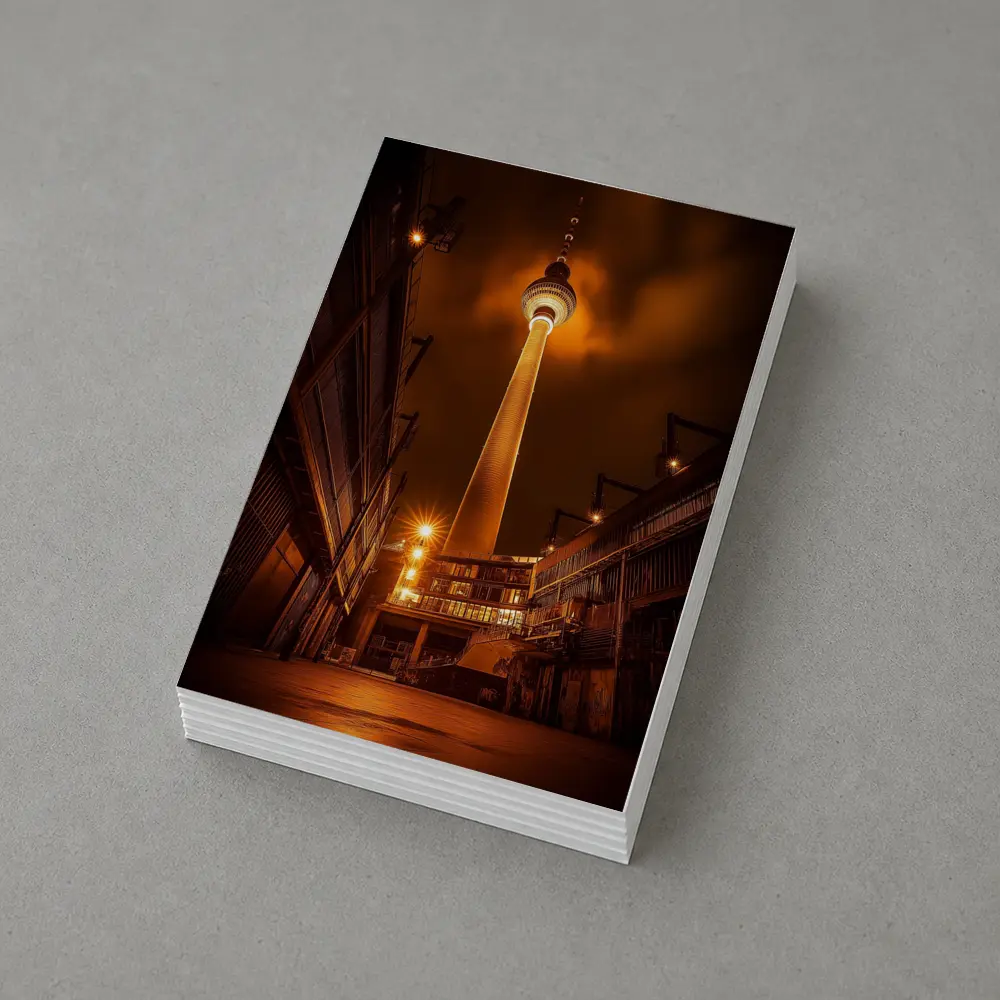 Berlin TV Tower Glowing Night Urban Scene – Postcards