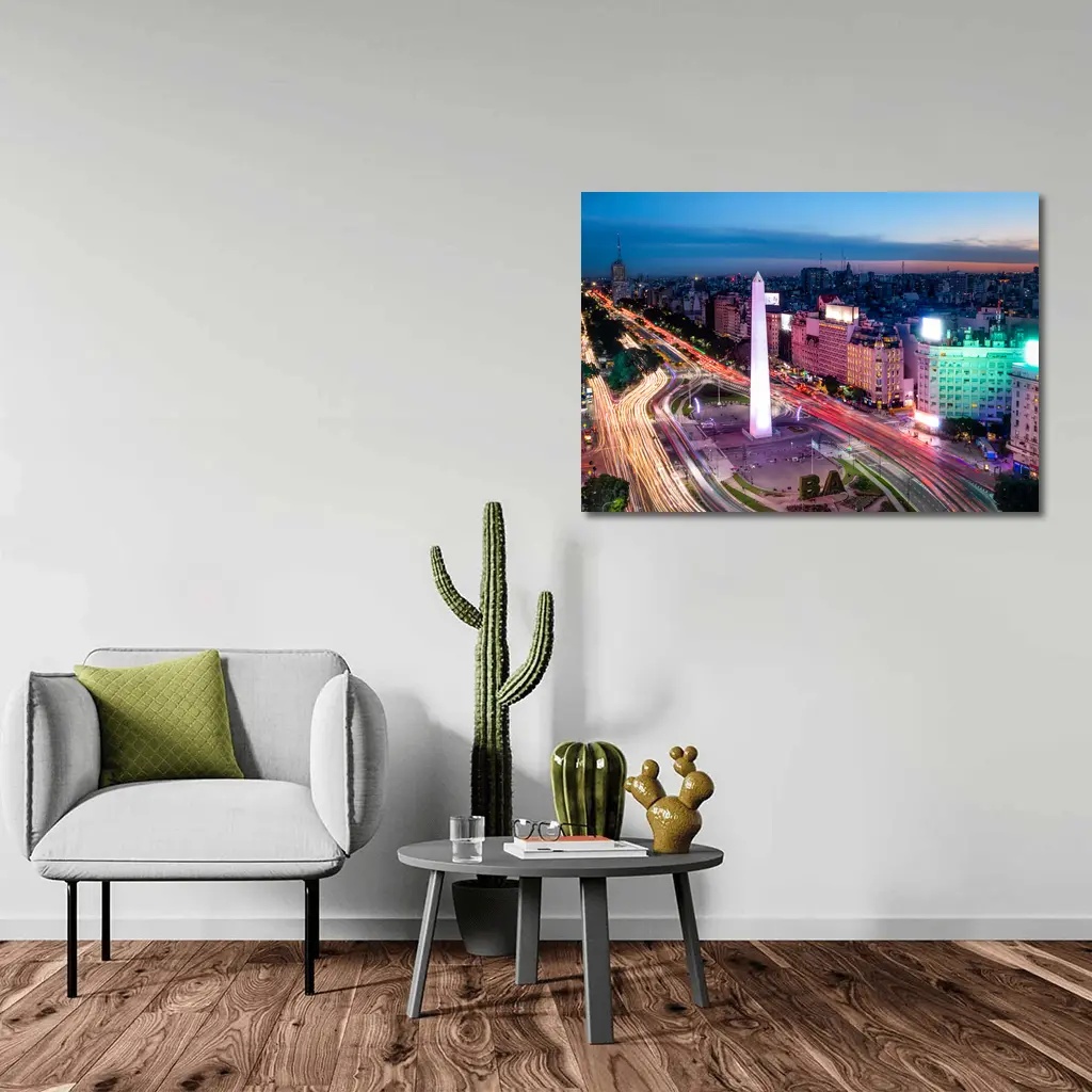 Buenos Aires Obelisk City Night Aerial View – Wall Art