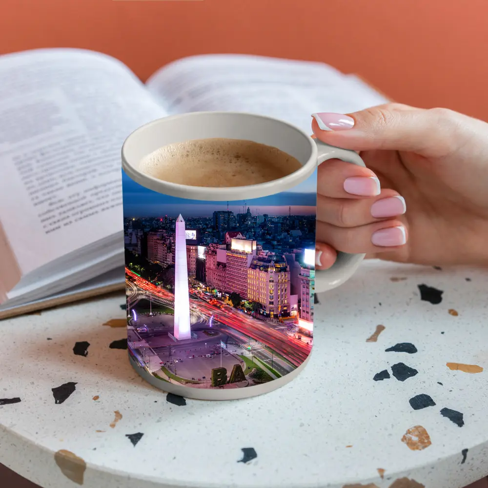 Buenos Aires Obelisk City Night Aerial View – Mugs