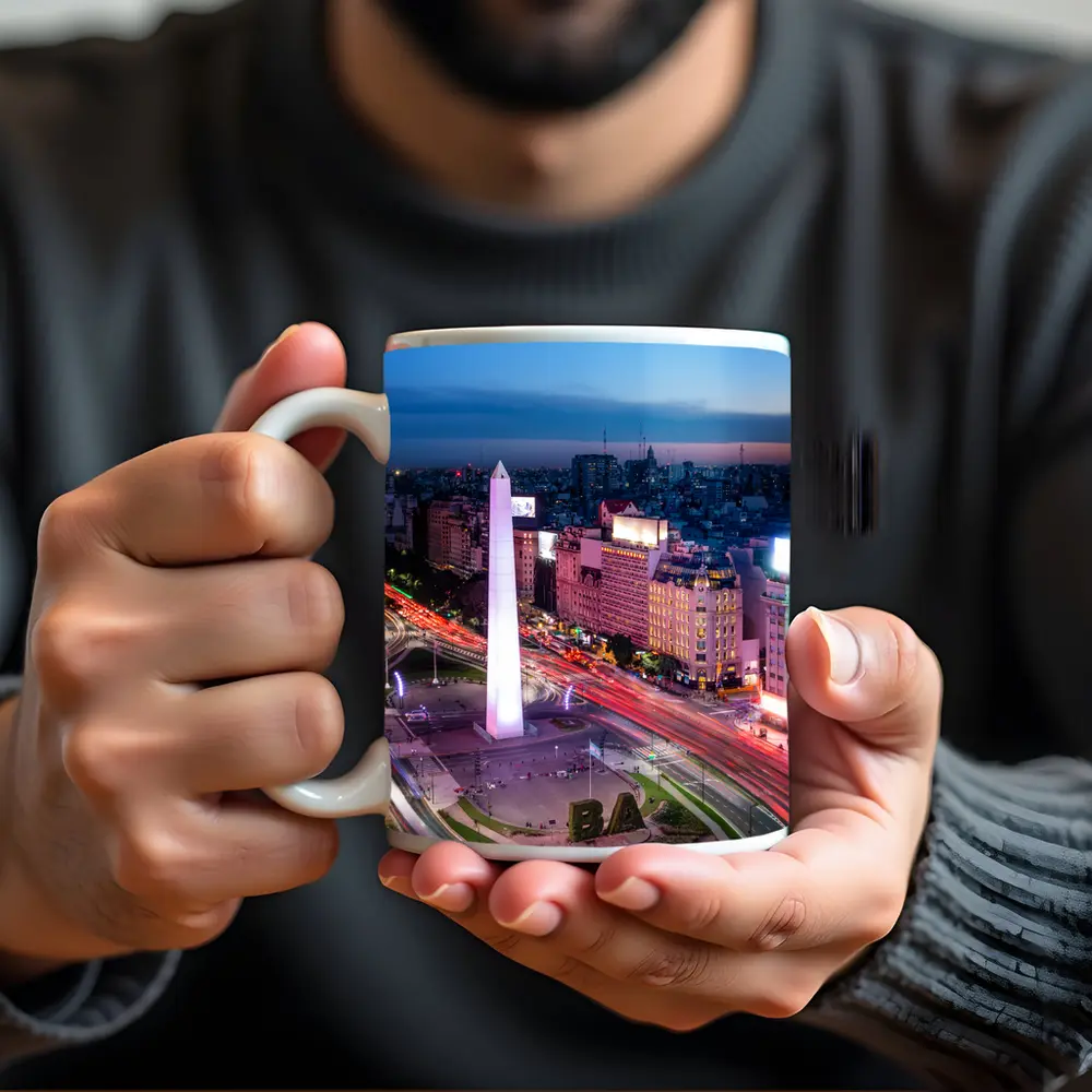 Buenos Aires Obelisk City Night Aerial View – Mugs
