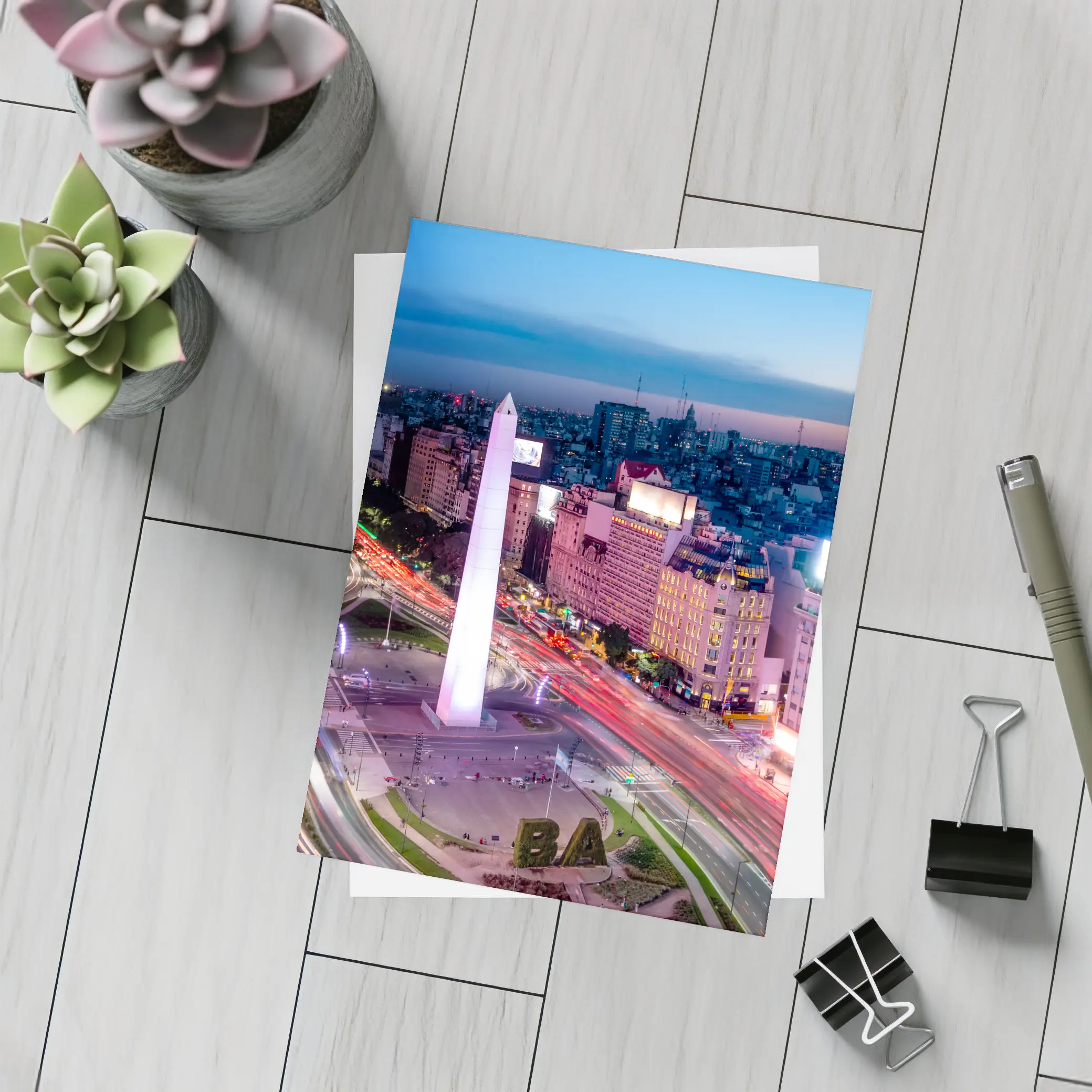 Buenos Aires Obelisk City Night Aerial View – Postcards