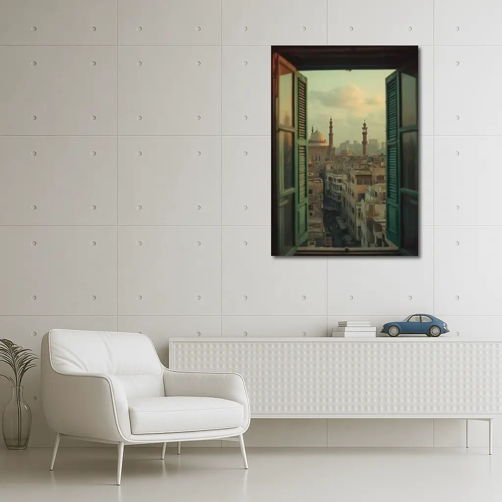 Cairo Mosque Skyline View Through Window – Wall Art