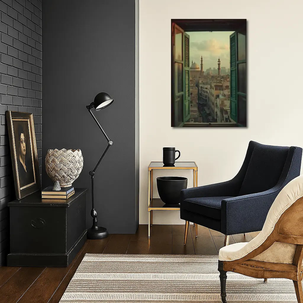 Cairo Mosque Skyline View Through Window – Wall Art